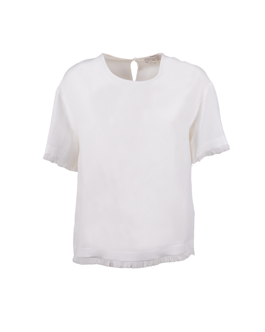 shop ANTONELLI  Top: Antonelli top in cotone "Dumont".
Maniche corte.
Girocollo.
Giromanica e orlo con frange.
Abbottonatura dietro al collo.
Composizione: 95% Cotone, 5% Elastan.
Made in Italy.. DUMONT N2682 935-001 number 8914150